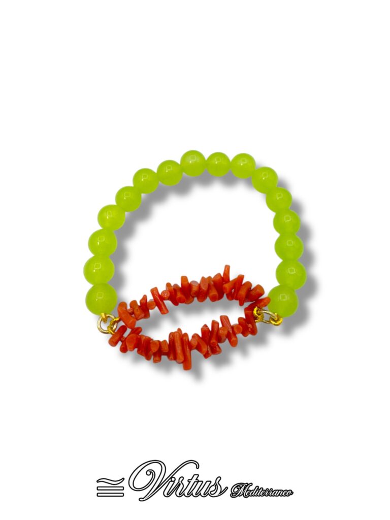 Bracciale Elastico Virtus Mediterraneo: Corallo Sciacca e Agata Verde