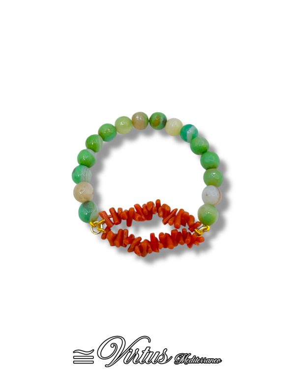Bracciale Elastico Virtus Mediterraneo: Corallo Sciacca e Agata Verde