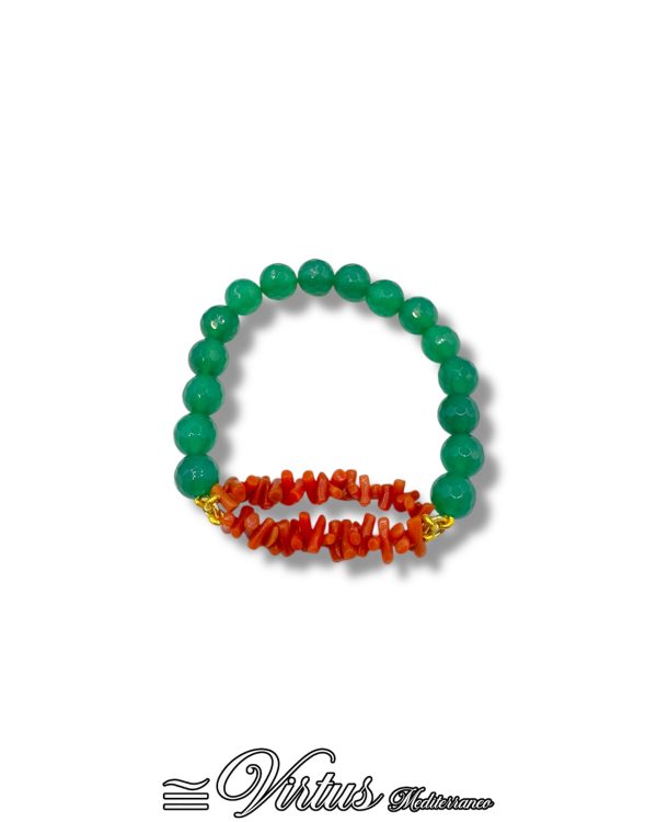 Bracciale Elastico Virtus Mediterraneo: Corallo Sciacca e Agata Verde