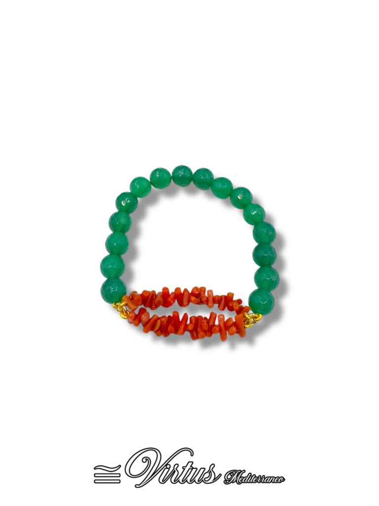 Bracciale Elastico Virtus Mediterraneo: Corallo Sciacca e Agata Verde