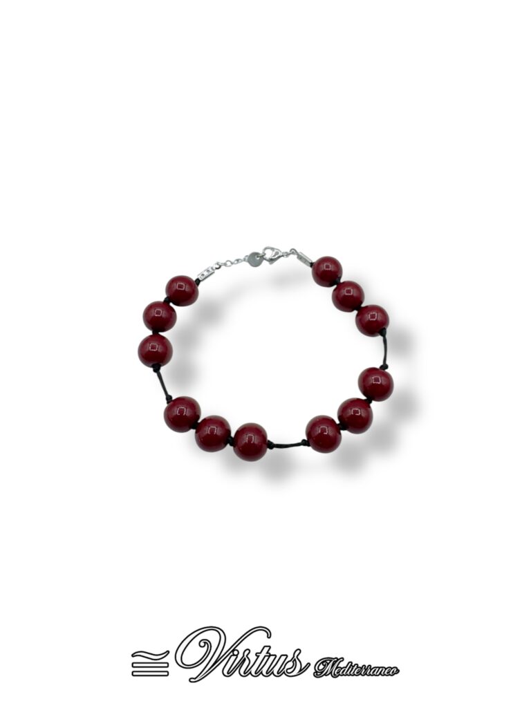 Bracciale Uomo Rosso Virtus Mediterraneo: Ceramica Artigianale e Acciaio