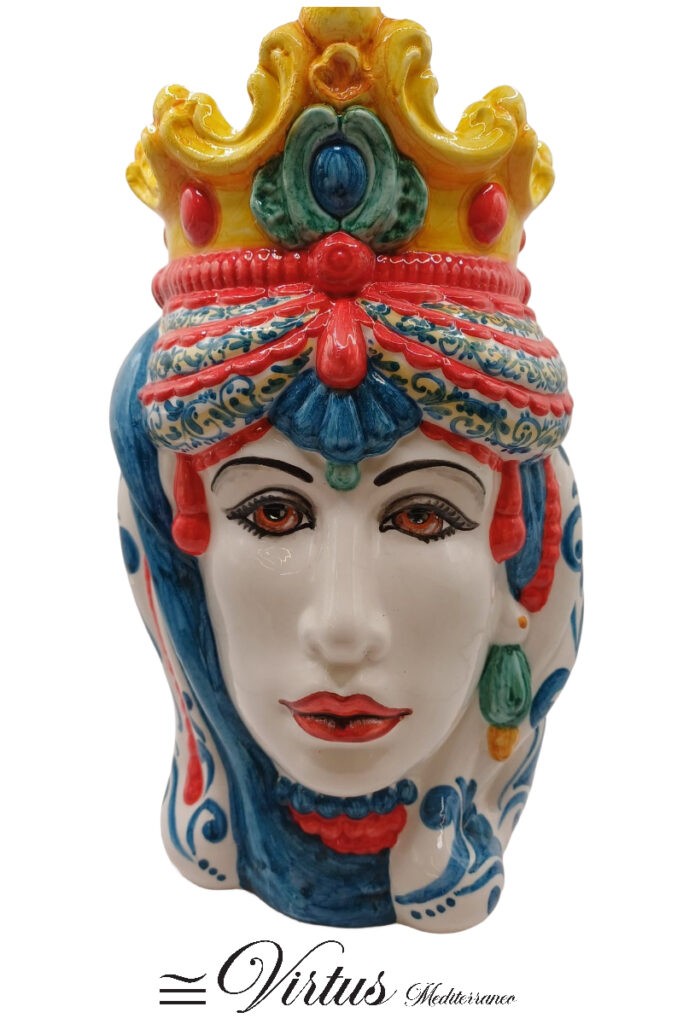Virtus Mediterraneo: Testa di Moro Donna a Colori in Ceramica Artigianale