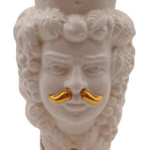 Virtus Mediterraneo: Testa di Moro Doppo Volto Uomo e Donna Oro e Bianco in Ceramica Artigianale