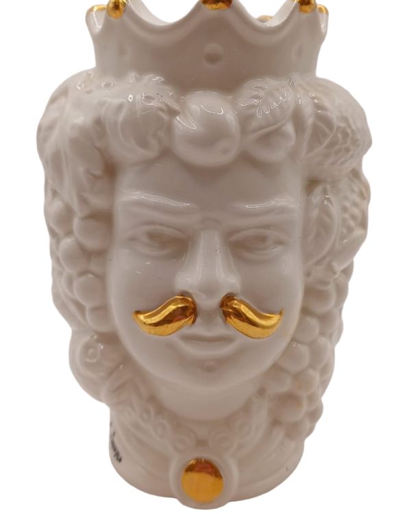 Virtus Mediterraneo: Testa di Moro Doppo Volto Uomo e Donna Oro e Bianco in Ceramica Artigianale