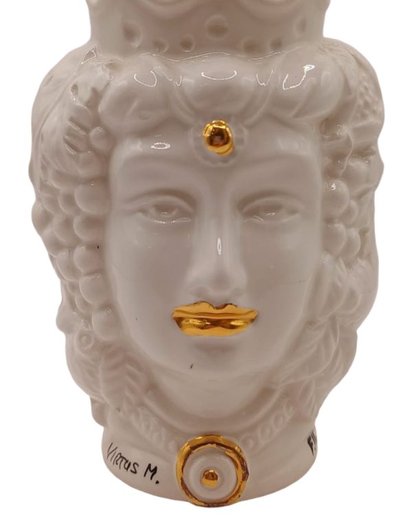 Virtus Mediterraneo: Testa di Moro Doppio Volto Uomo e Donna Oro e Bianco in Ceramica Artigianale