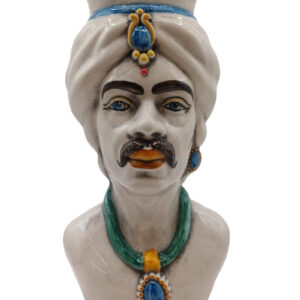 Virtus Mediterraneo: Testa di Moro Uomo Bianco e Multicolore in Ceramica Artigianale