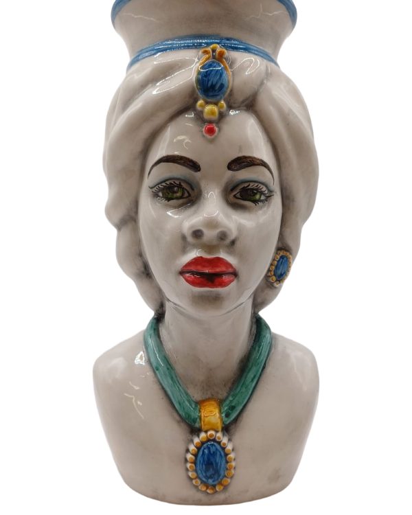 Virtus Mediterraneo: Testa di Moro Donna Bianco e Multicolore in Ceramica Artigianale