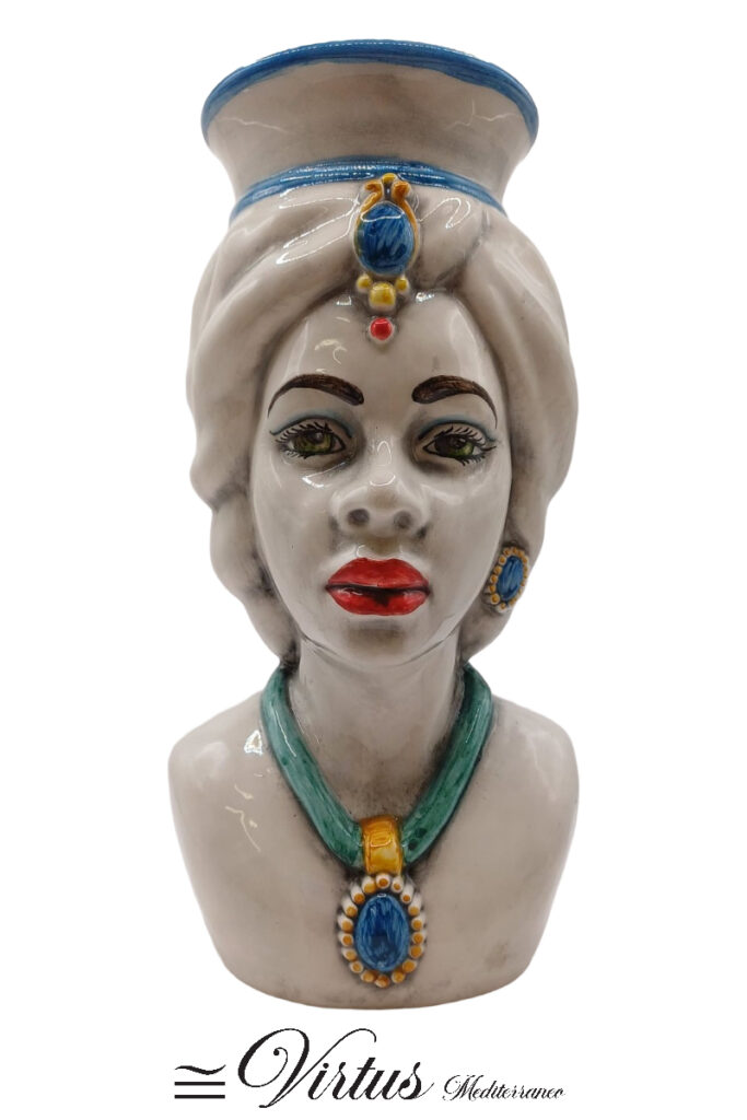 Virtus Mediterraneo: Testa di Moro Donna Bianco e Multicolore in Ceramica Artigianale