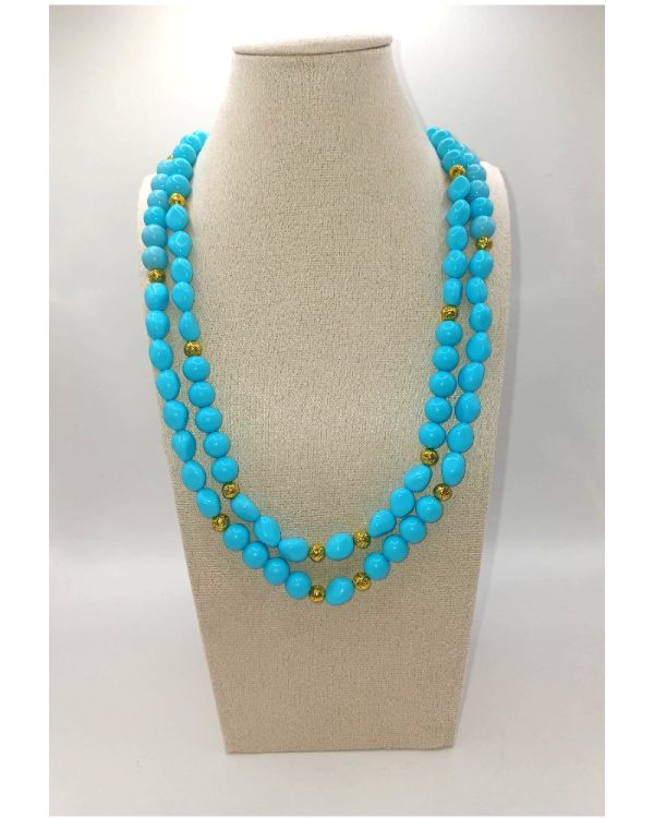 Collana in Turchese a sfere a due fili con chiusura in Argento 925