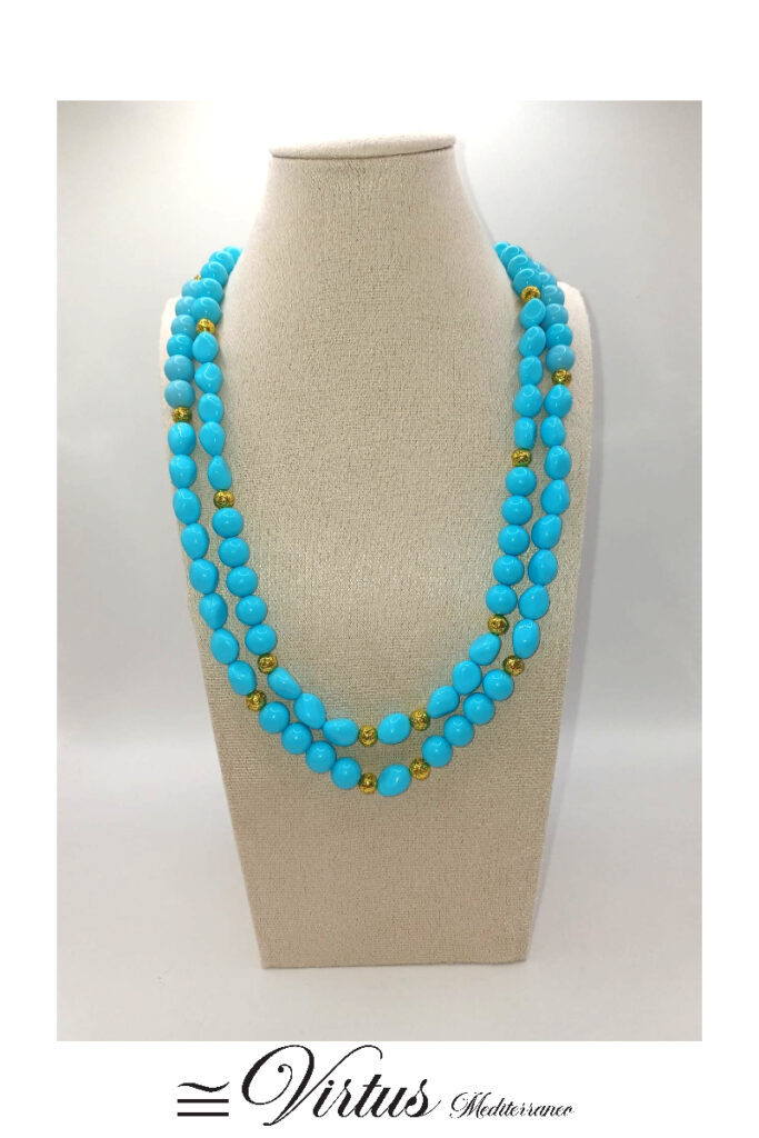 Collana in Turchese a sfere a due fili con chiusura in Argento 925