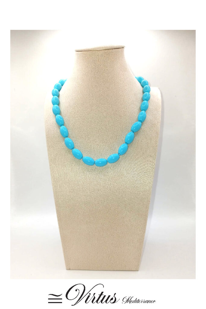 Collana un filo di ovali in Pasta Turchese e chiusura in argento 925