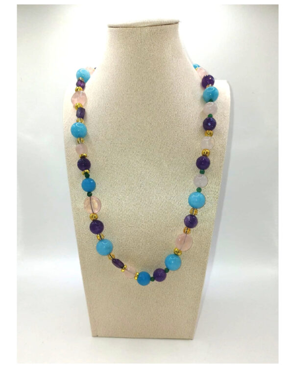 Collana un filo di Quarzo rosa, Citrigno, Giada ed Ematite con chiusura in argento 925
