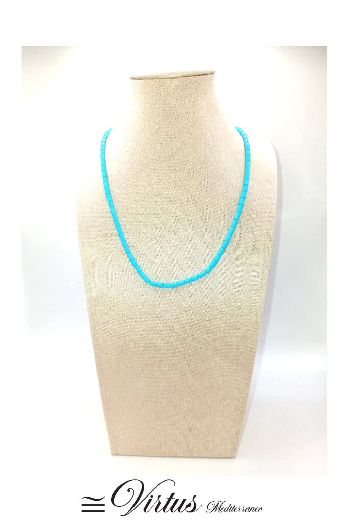 Collana un filo di Pasta Turchese a cannette con chiusura in oro 750