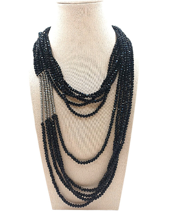 Collana artigianale 5 fili di onice con particolare in ematite sfaccettato