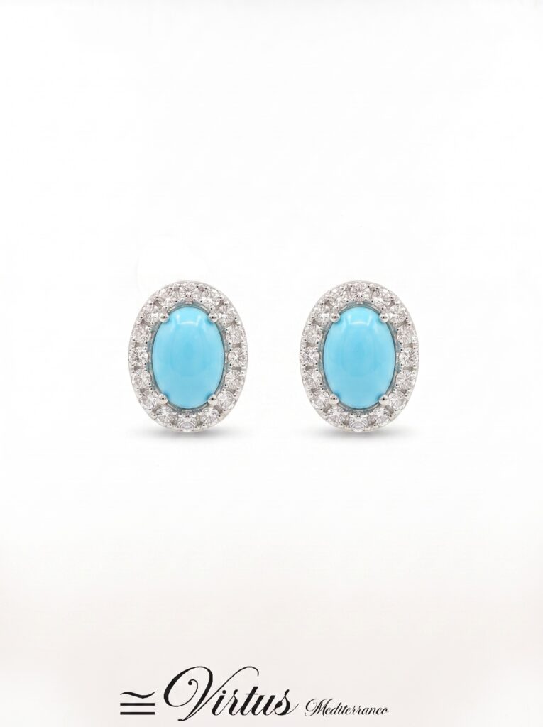 Orecchini artigianali turchese, zirconi e argento 925