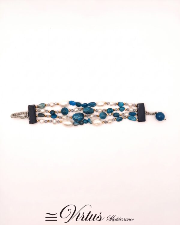 Bracciale artigianale  in apatite, perle e cristalli