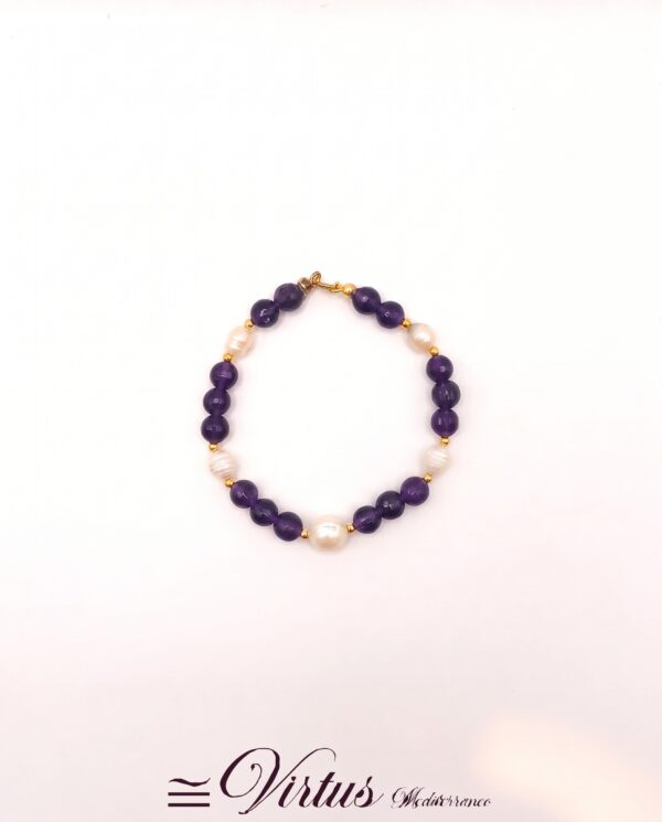 Bracciale artigianale a 1 filo in ametista e perle