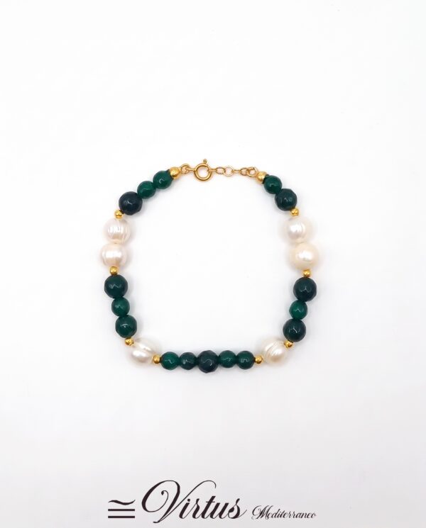 Bracciale artigianale a 1 filo in giada e perle