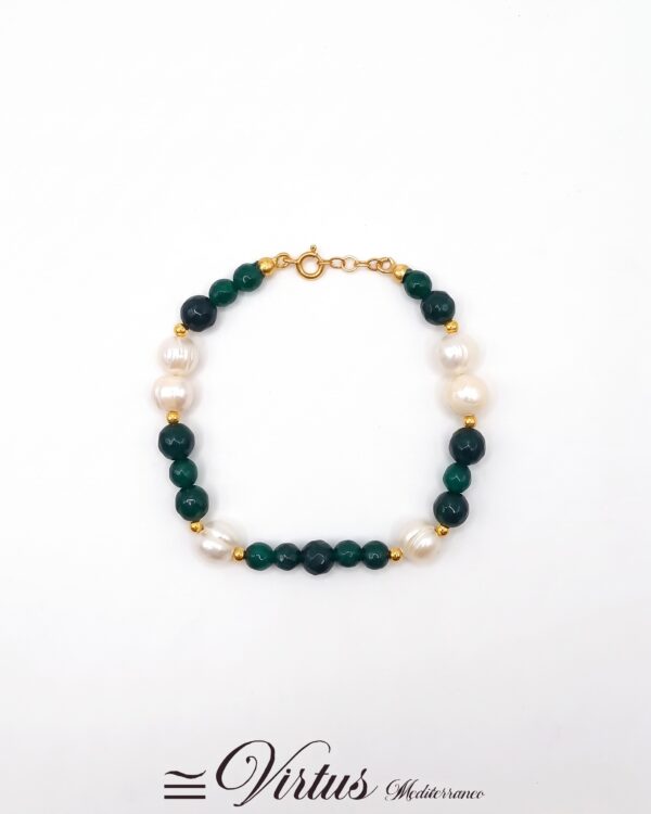 Bracciale artigianale a 1 filo in giada e perle