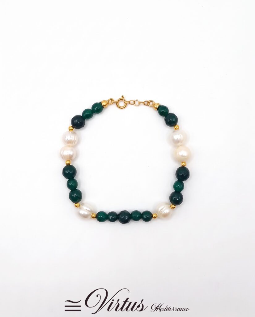 Bracciale artigianale a 1 filo in giada e perle